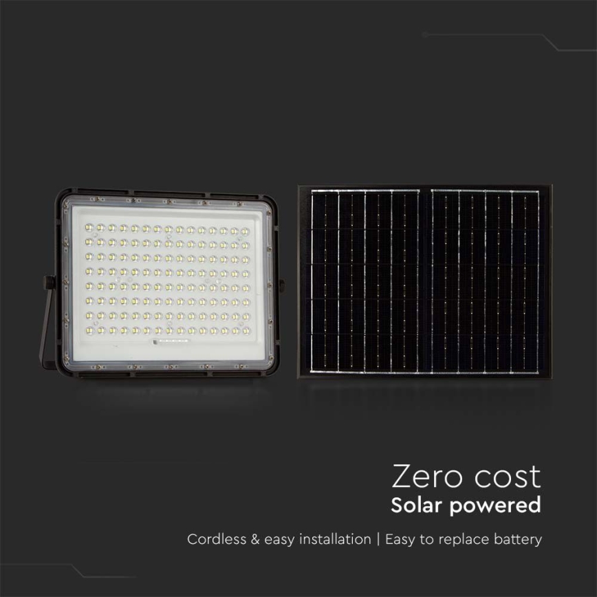 Soldrevet LED projektør LED/20W/3,2V 6400K sort IP65 + fjernbetjening