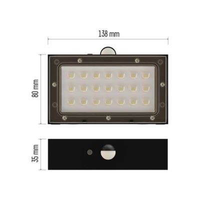 Soldrevet LED projektør med bevægelsessensor LED/3,7V 1200mAh 4000K IP65 sort