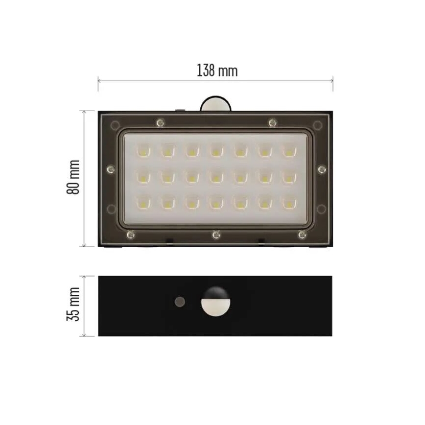 Soldrevet LED projektør med bevægelsessensor LED/3,7V 1200mAh 4000K IP65 sort