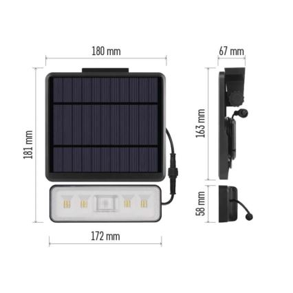 Soldrevet LED projektør med bevægelsessensor LED/3,7V 2500mAh 4000K IP54