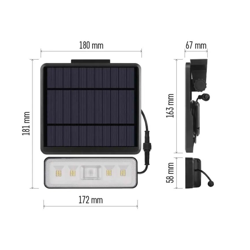 Soldrevet LED projektør med bevægelsessensor LED/3,7V 2500mAh 4000K IP54