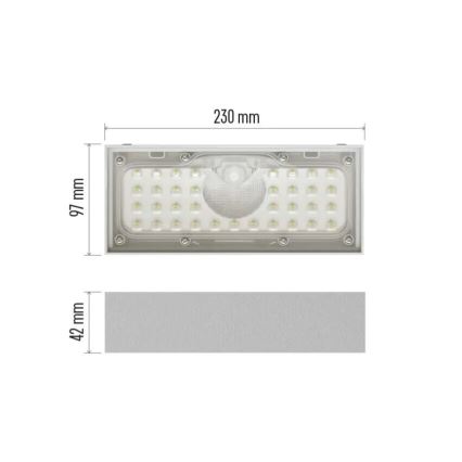 Soldrevet LED projektør med bevægelsessensor LED/3,7V 3000mAh 4000K IP65 hvid