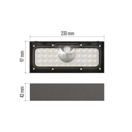 Soldrevet LED projektør med bevægelsessensor LED/3,7V 3000mAh 4000K IP65 sort