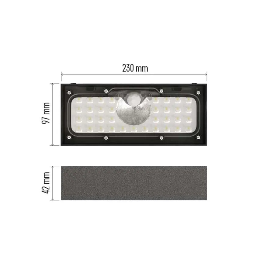 Soldrevet LED projektør med bevægelsessensor LED/3,7V 3000mAh 4000K IP65 sort