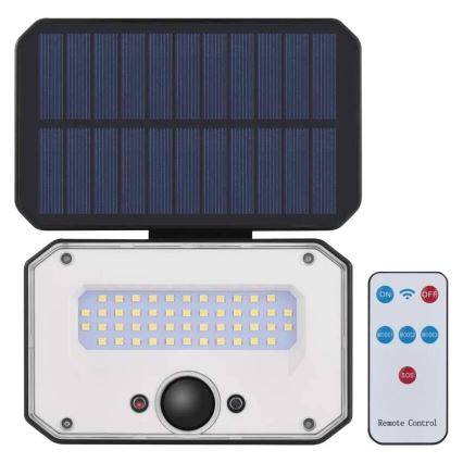 Soldrevet LED projektør med bevægelsessensor SPILO LED/3,7V 3600mAh 4000K IP54 + fjernbetjening