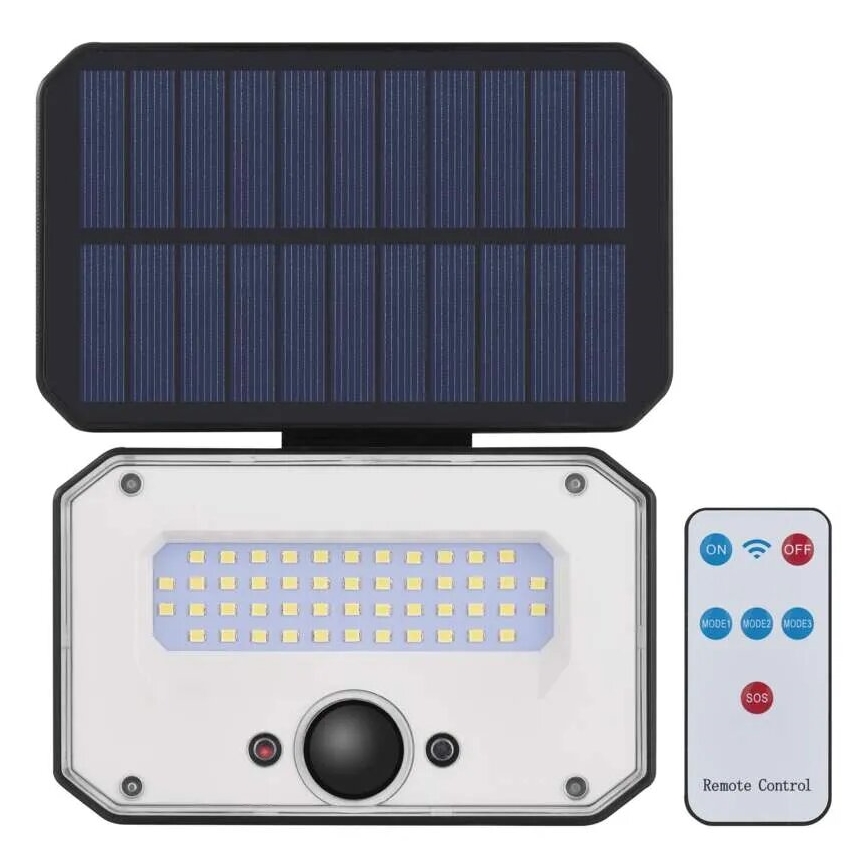 Soldrevet LED projektør med bevægelsessensor SPILO LED/3,7V 3600mAh 4000K IP54 + fjernbetjening