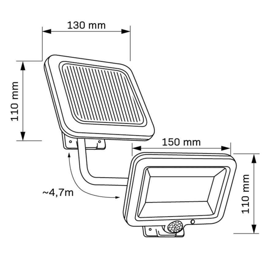 Soldrevet LED projektør med sensor DUO LED/1W/3,7V 1200 mAh IP44