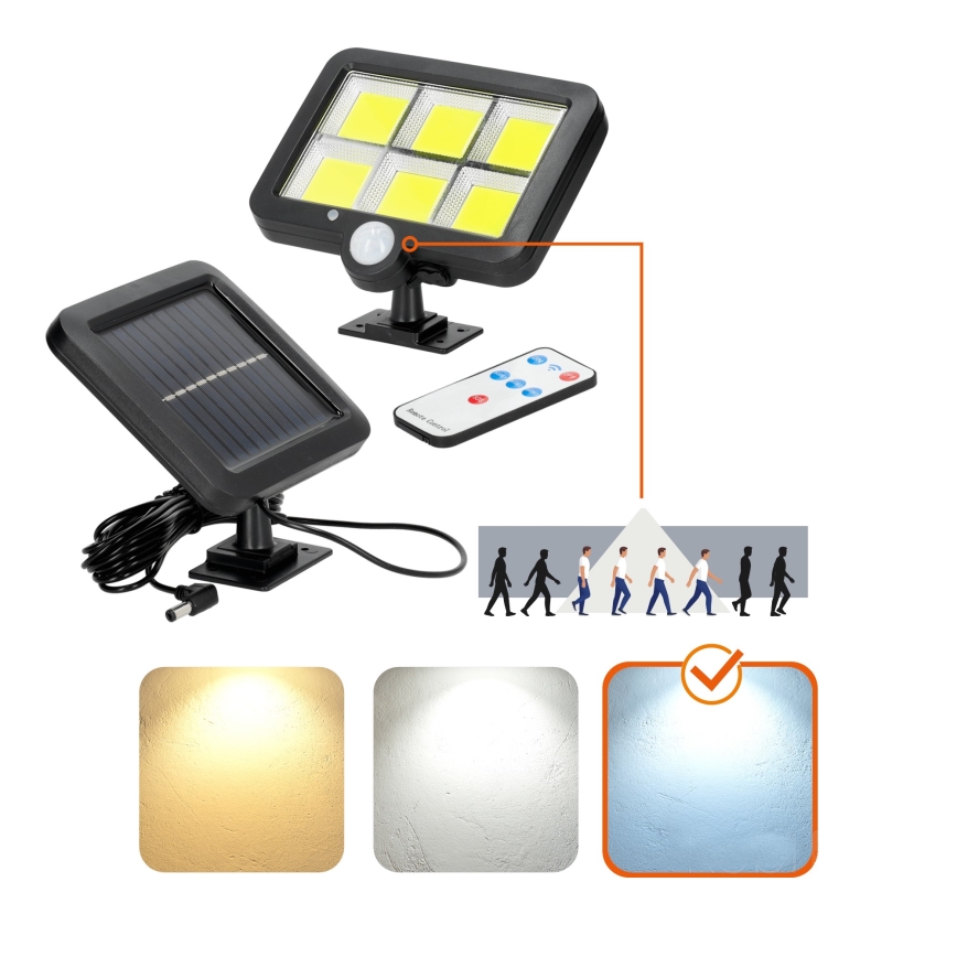 Soldrevet LED projektør med sensor LED/1,5W/3,7V 6000K IP44 1200 mAh