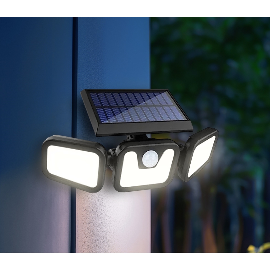 Soldrevet LED projektør med sensor LED/1,5W/3,7V 6000K IP44 2400 mAh