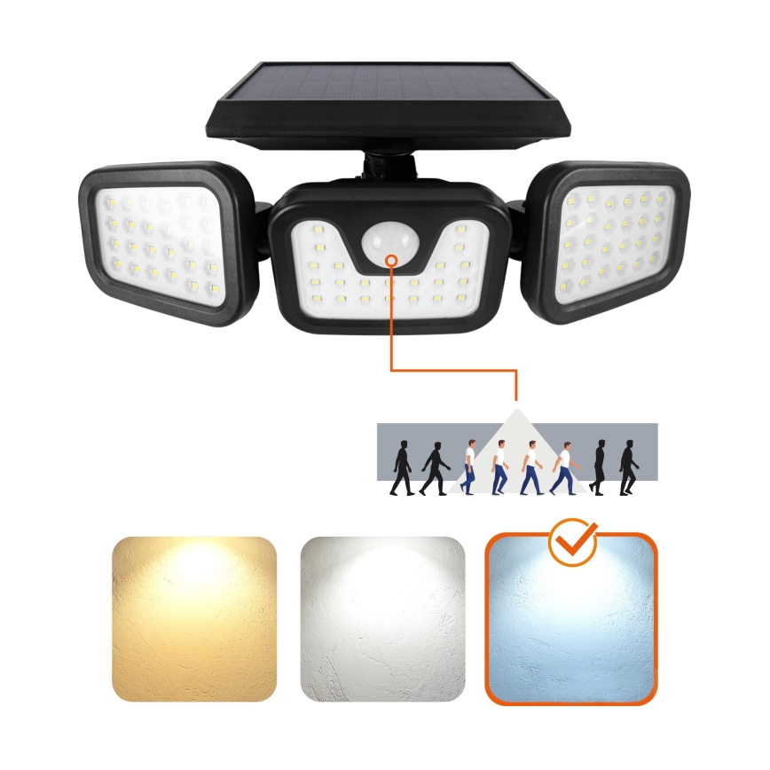Soldrevet LED projektør med sensor LED/1,5W/3,7V 6000K IP44 2400 mAh