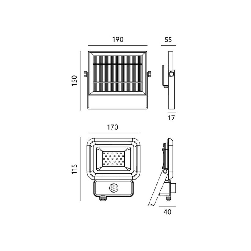 Soldrevet LED projektør med sensor LED/10W/3,7V 6500K IP65 2200 mAh