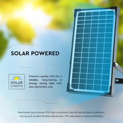 Soldrevet LED projektør med sensor LED/30W/6,4V 4000K + fjernbetjening