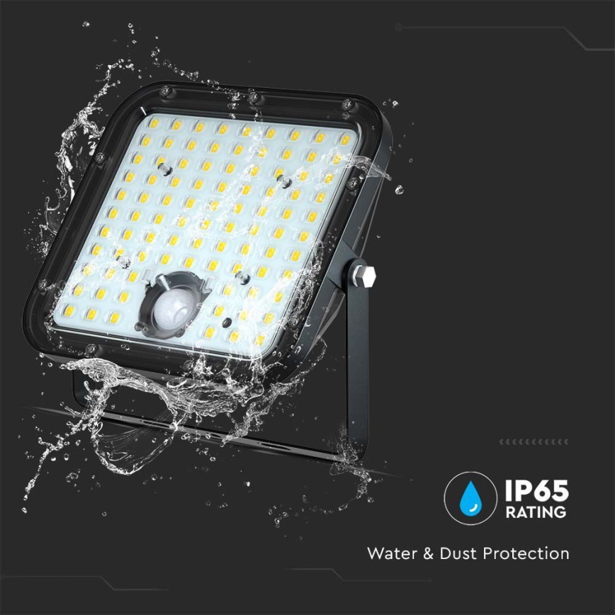 Soldrevet LED projektør med sensor LED/30W/6,4V 4000K + fjernbetjening