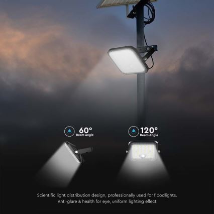 Soldrevet LED projektør med sensor LED/30W/6,4V 4000K + fjernbetjening