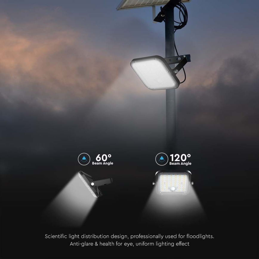 Soldrevet LED projektør med sensor LED/30W/6,4V 4000K + fjernbetjening