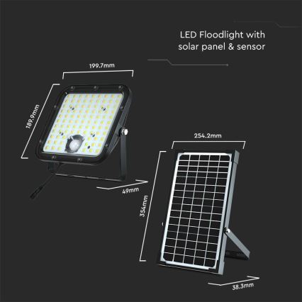 Soldrevet LED projektør med sensor LED/30W/6,4V 4000K + fjernbetjening