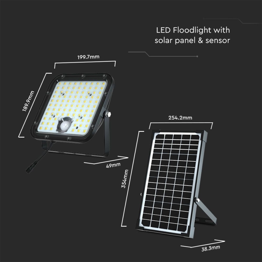 Soldrevet LED projektør med sensor LED/30W/6,4V 4000K + fjernbetjening