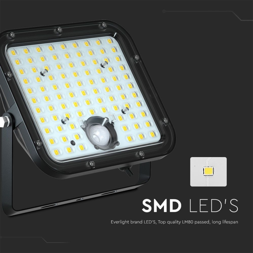 Soldrevet LED projektør med sensor LED/30W/6,4V 6400K + fjernbetjening