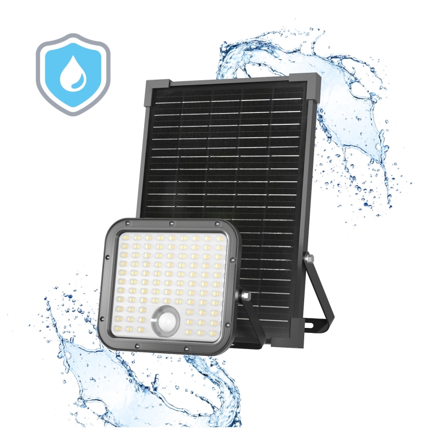 Soldrevet LED projektør med sensor LED/30W/6,4V IP65 3000/4000K 6000 mAh + fjernbetjening