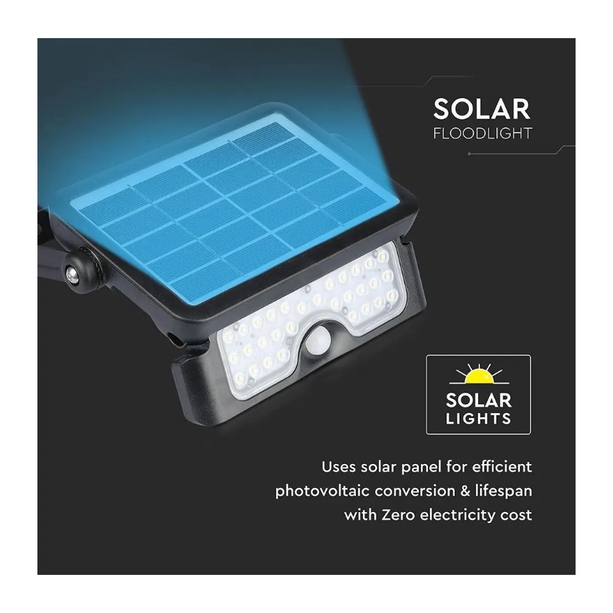 Soldrevet LED projektør med sensor LED/5W/3,7V IP65 4000K 3000 mAh
