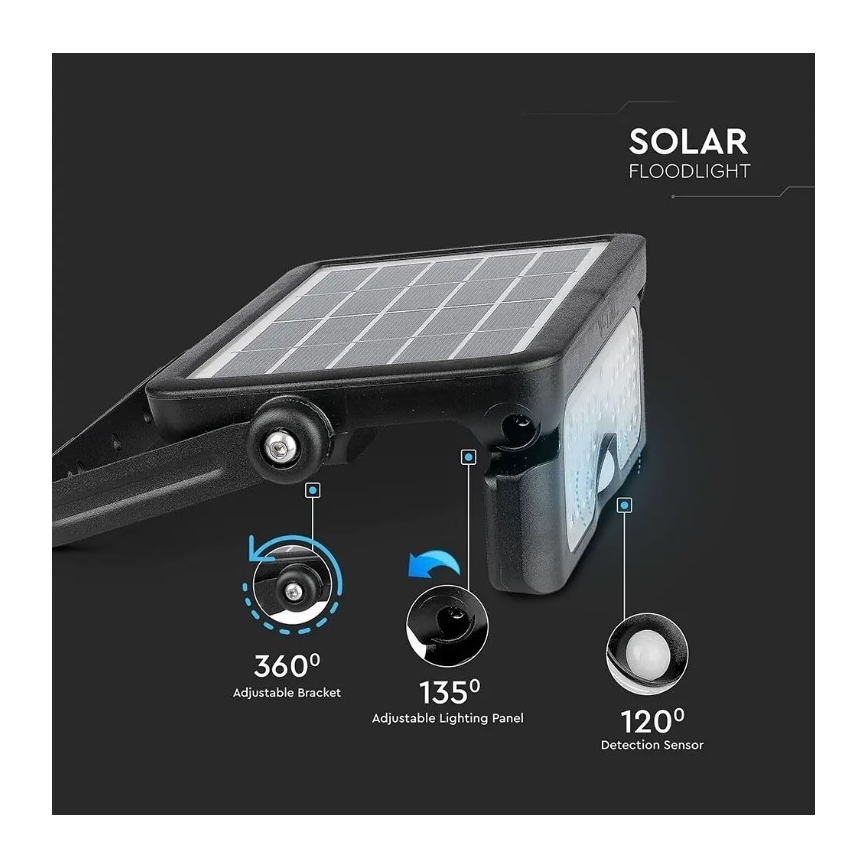 Soldrevet LED projektør med sensor LED/5W/3,7V IP65 4000K 3000 mAh