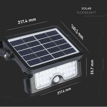 Soldrevet LED projektør med sensor LED/5W/3,7V IP65 4000K 3000 mAh