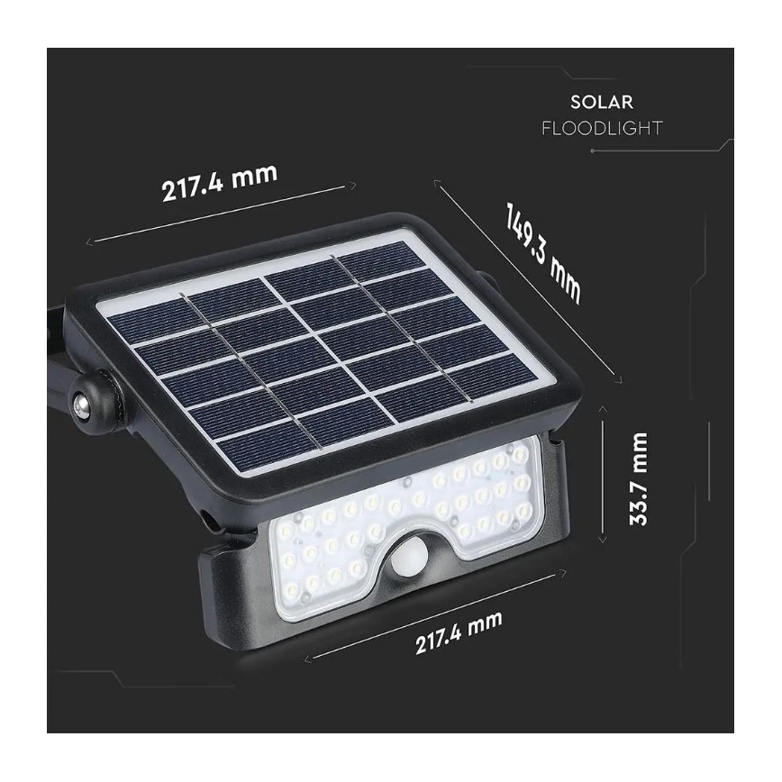Soldrevet LED projektør med sensor LED/5W/3,7V IP65 4000K 3000 mAh