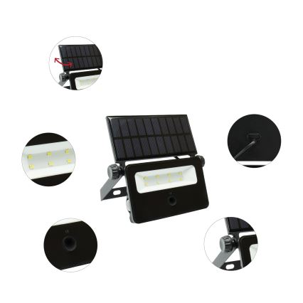 Soldrevet LED projektør med sensor NOCTIS LED/2W/1800 mAh 3,7V 6000K IP65