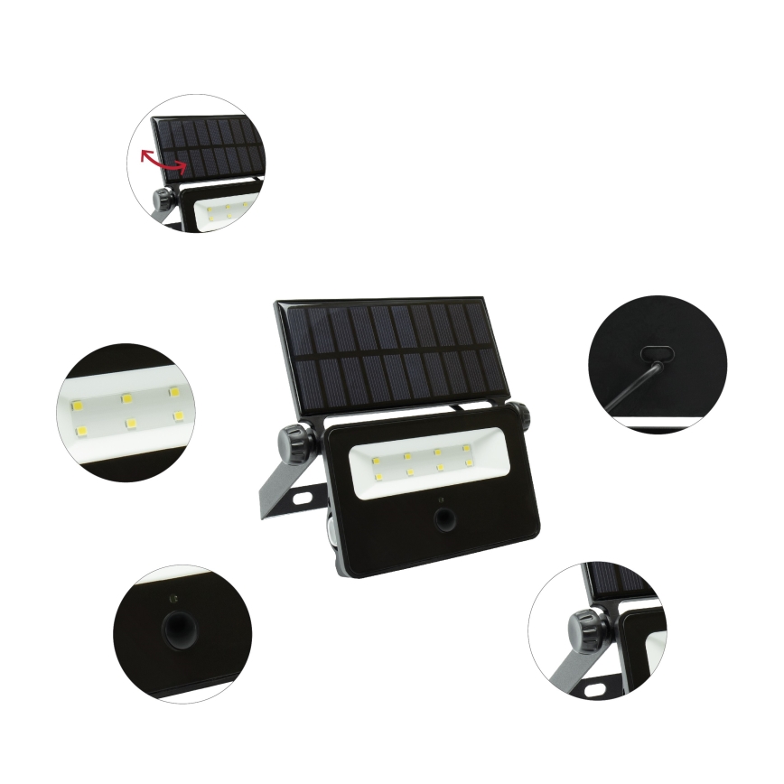 Soldrevet LED projektør m. bevægelses- og skumringssensor NOCTIS LED/2W/1800 mAh 3,7V 6000K IP65