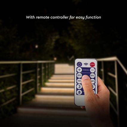 Soldrevet LED strip dæmpbar LED/1,2W/3,7V 3000K IP67 1500 mAh 5 m + fjernbetjening