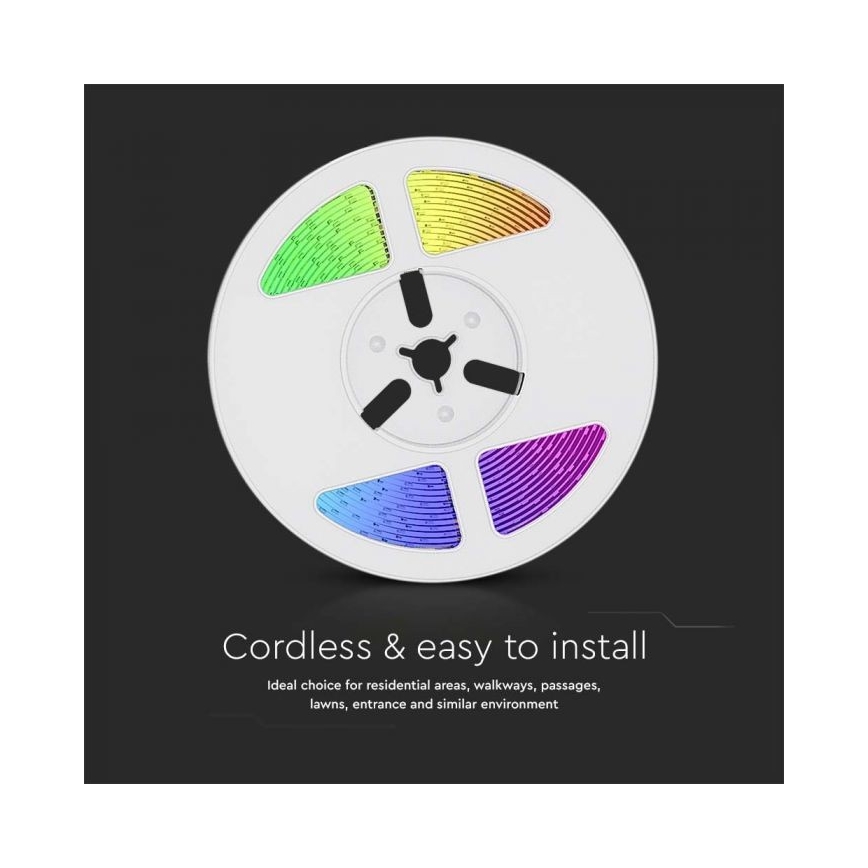 Soldrevet LED strip m. RGB-farver dæmpbar LED/1,2W/3,7V IP67 5 m + fjernbetjening
