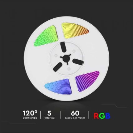 Soldrevet LED strip m. RGB-farver dæmpbar LED/1,2W/3,7V IP67 5 m + fjernbetjening