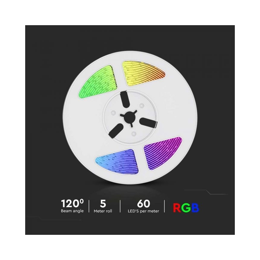 Soldrevet LED strip m. RGB-farver dæmpbar LED/1,2W/3,7V IP67 5 m + fjernbetjening