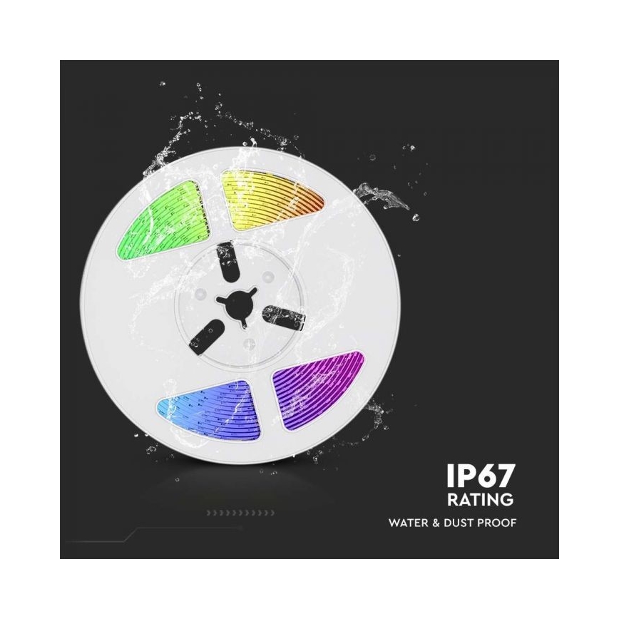 Soldrevet LED strip m. RGB-farver dæmpbar LED/1,2W/3,7V IP67 5 m + fjernbetjening