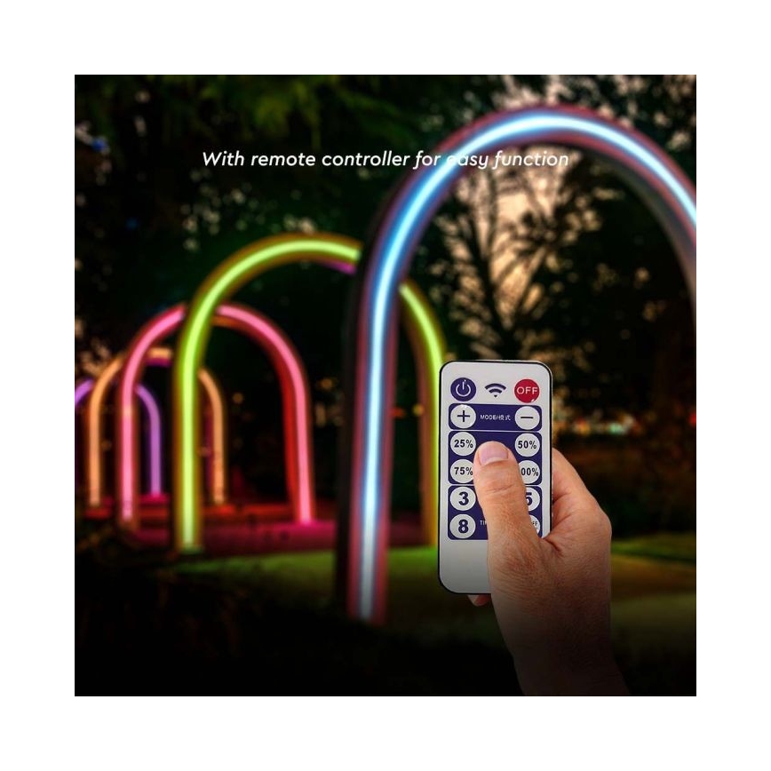 Soldrevet LED strip m. RGB-farver dæmpbar LED/1,2W/3,7V IP67 5 m + fjernbetjening