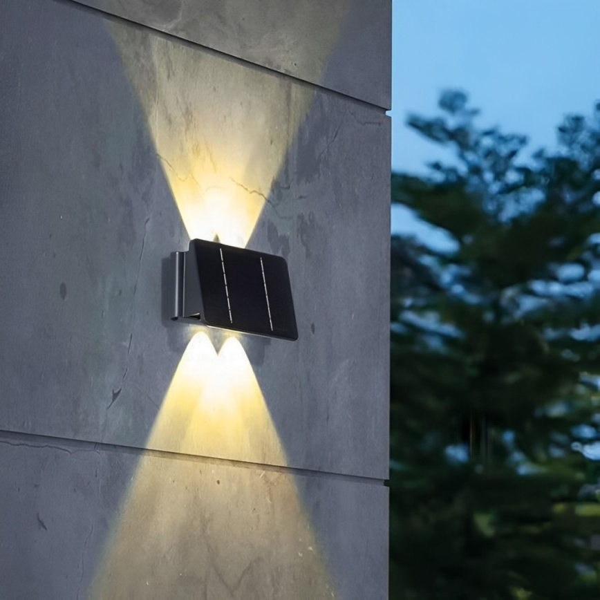 Soldrevet LED væglampe 4xLED/1,5W/3,7V 1500 mAh IP54 sort