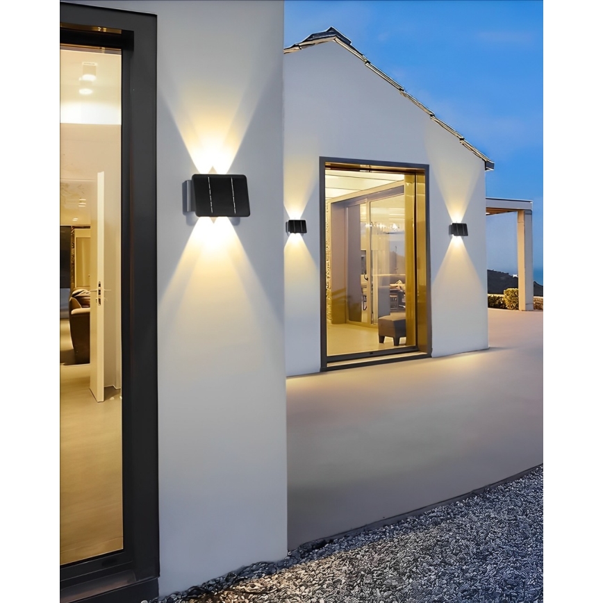 Soldrevet LED væglampe 4xLED/1,5W/3,7V 1500 mAh IP54 sort