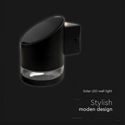 Soldrevet LED væglampe LED/1W/3,7V 3000K IP54 1200 mAh sort