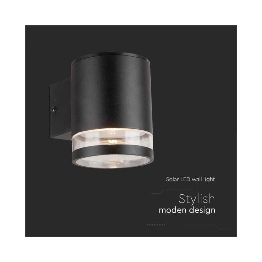 Soldrevet LED væglampe LED/1W/3,7V 3000K IP54 1200 mAh sort