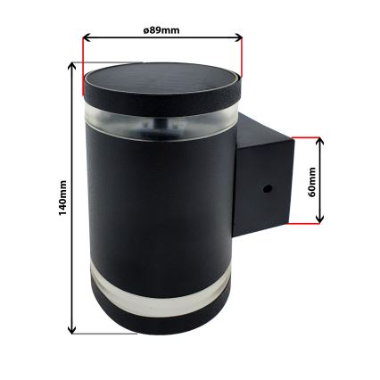 Soldrevet LED væglampe LED/5V IP44 sort
