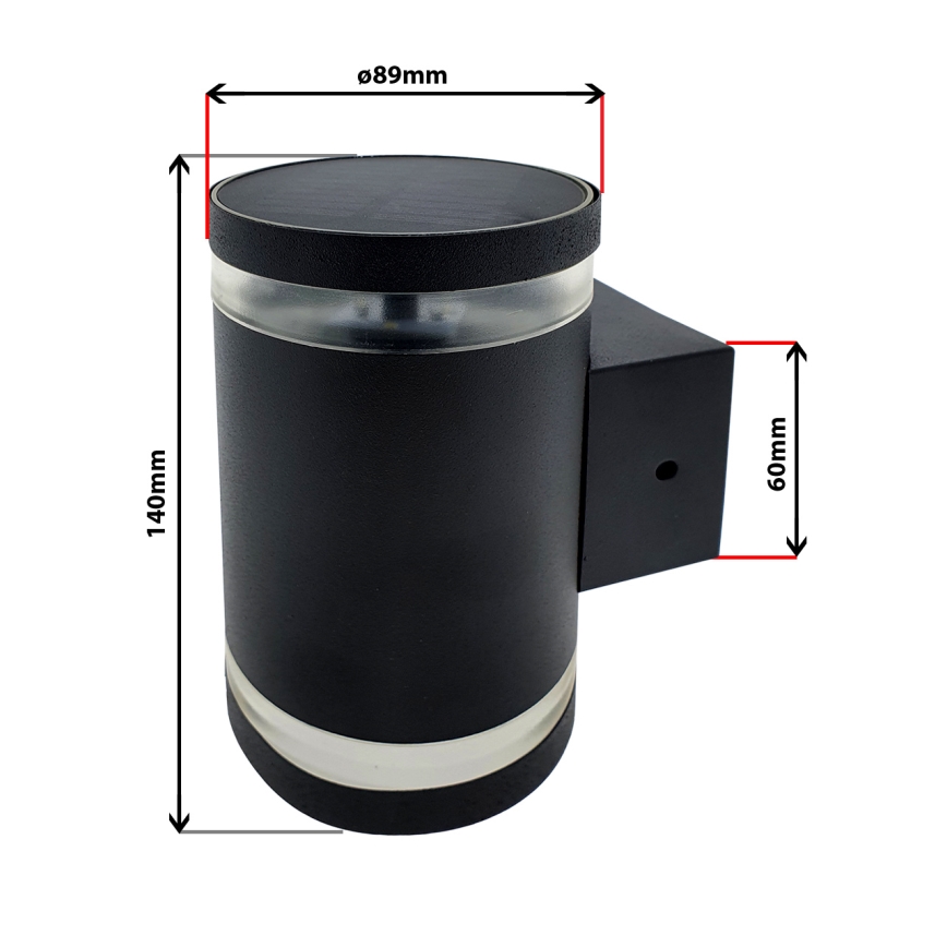 Soldrevet LED væglampe LED/5V IP44 sort