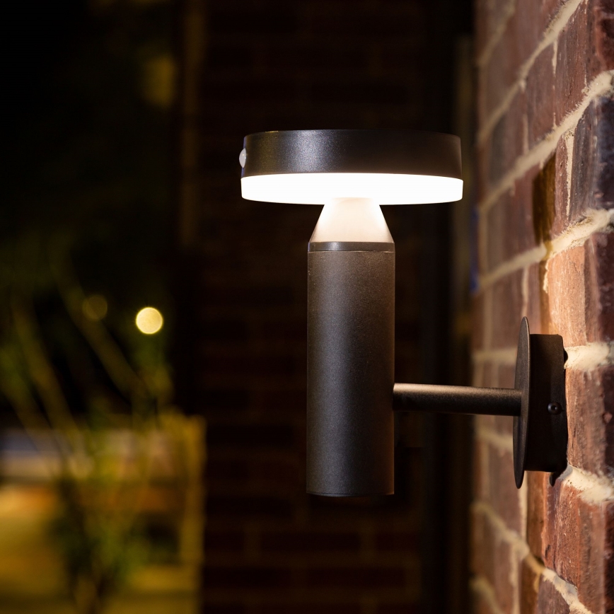 Soldrevet LED væglampe med sensor GWINEA LED/4,5W/3,7V IP44 sort