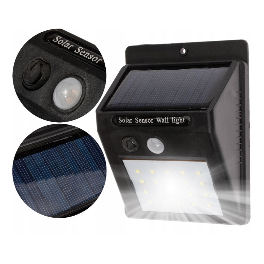 Soldrevet LED væglampe med sensor LED/0,55W/3,7V 1200 mAh IP65