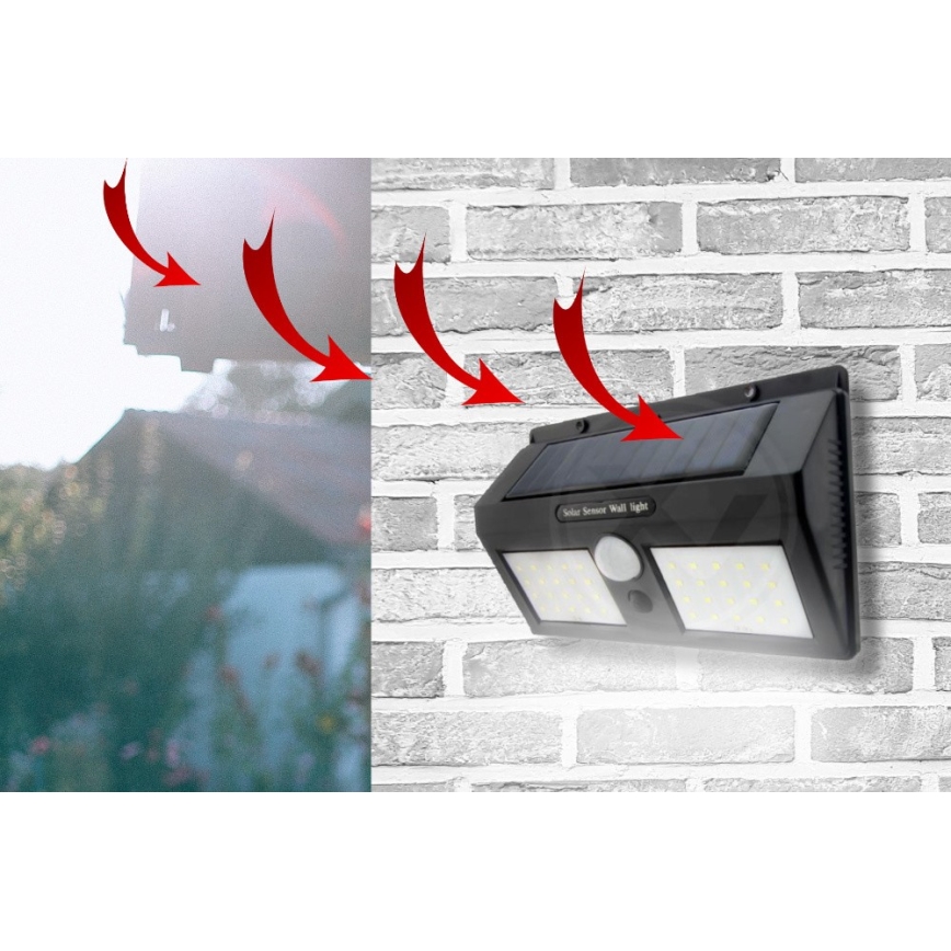 Soldrevet LED væglampe med sensor LED/1,2W/3,7V 2400 mAh IP54
