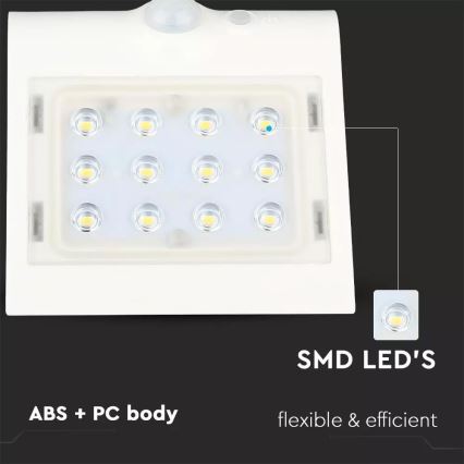 Soldrevet LED væglampe med sensor LED/1,5W/3,7V IP65 hvid