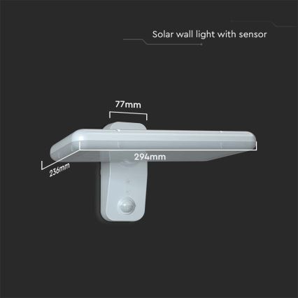 Soldrevet LED væglampe med sensor LED/15W/3,2V 4000K/6000K IP65 hvid