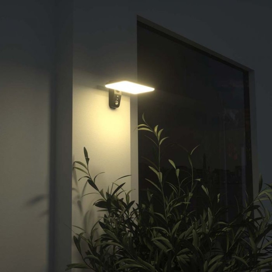 Soldrevet LED væglampe med sensor LED/15W/3,2V 4000K/6000K IP65 sort