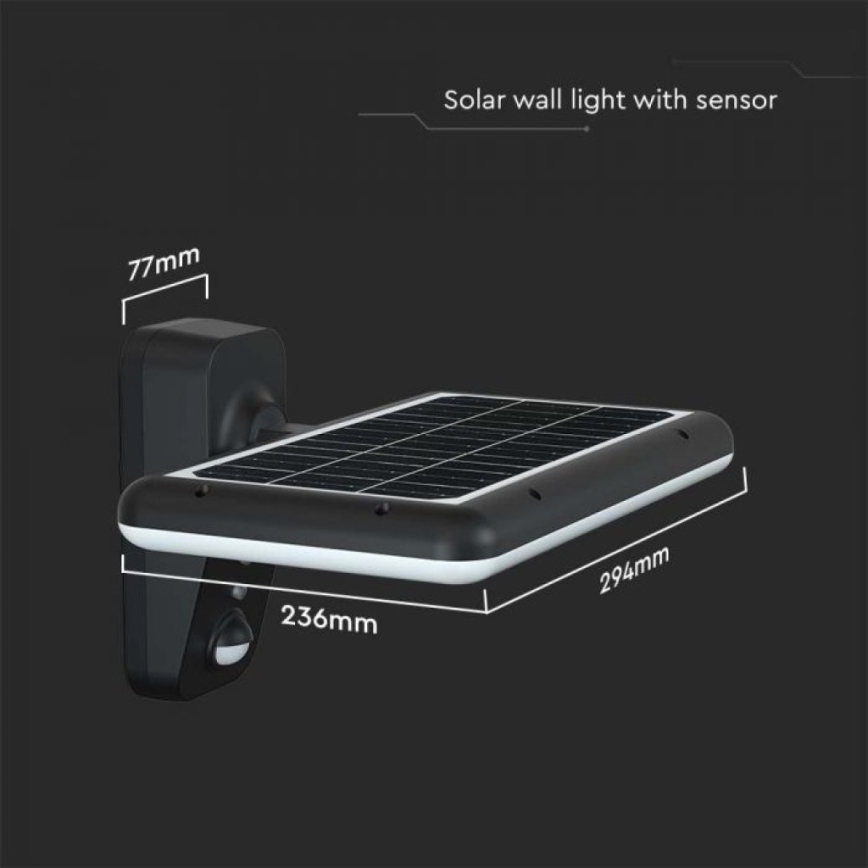 Soldrevet LED væglampe med sensor LED/15W/3,2V 4000K/6000K IP65 sort