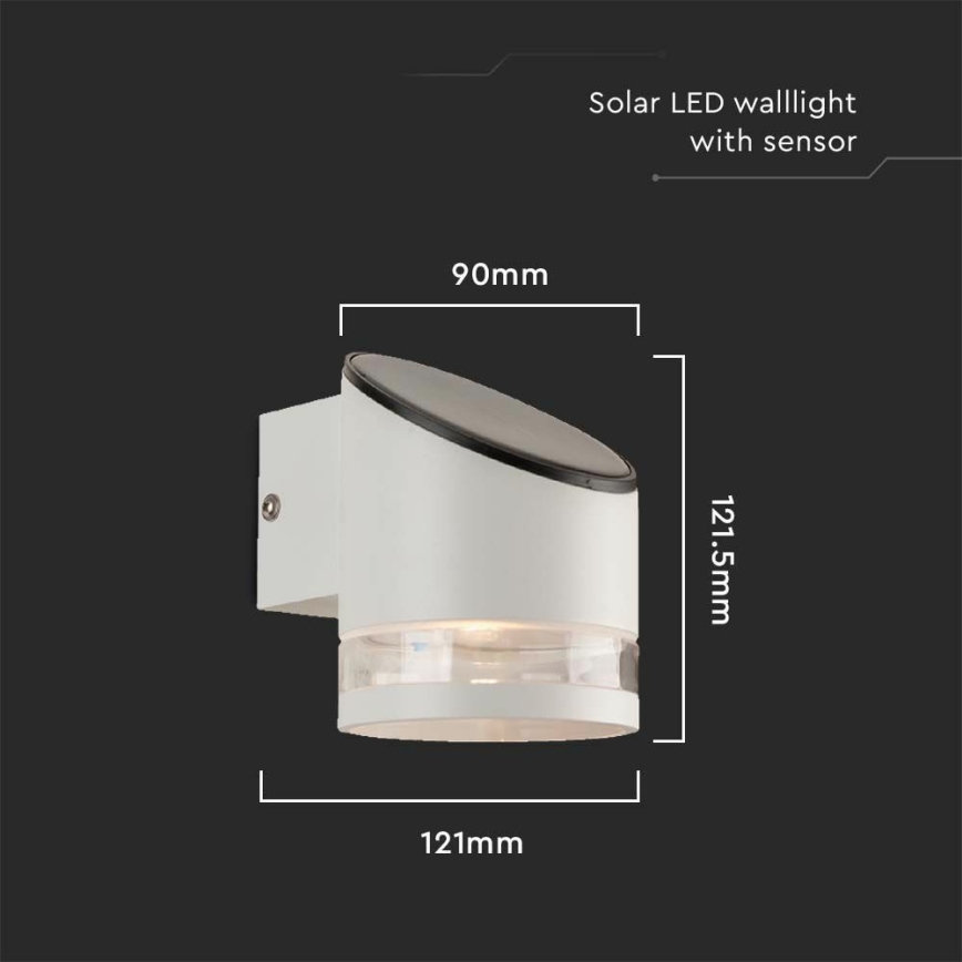 Soldrevet LED væglampe med sensor LED/1W/3,7V IP54 3000K hvid