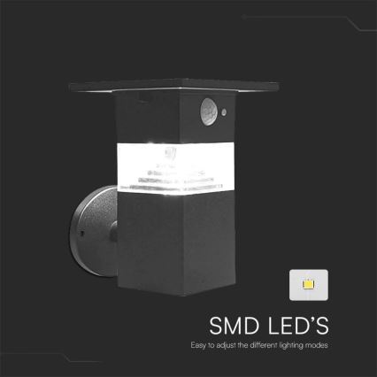 Soldrevet LED væglampe med sensor LED/2,5W/3,7V IP54 3000K